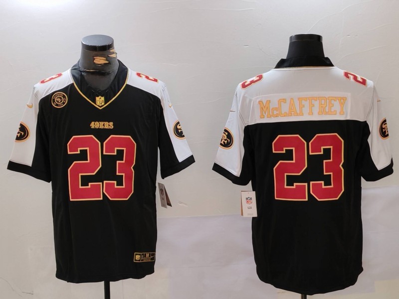 Men San Francisco 49ers #23 Mccaffrey Black Thanksgiving three generations 2024 Nike Vapor Limited NFL Jersey